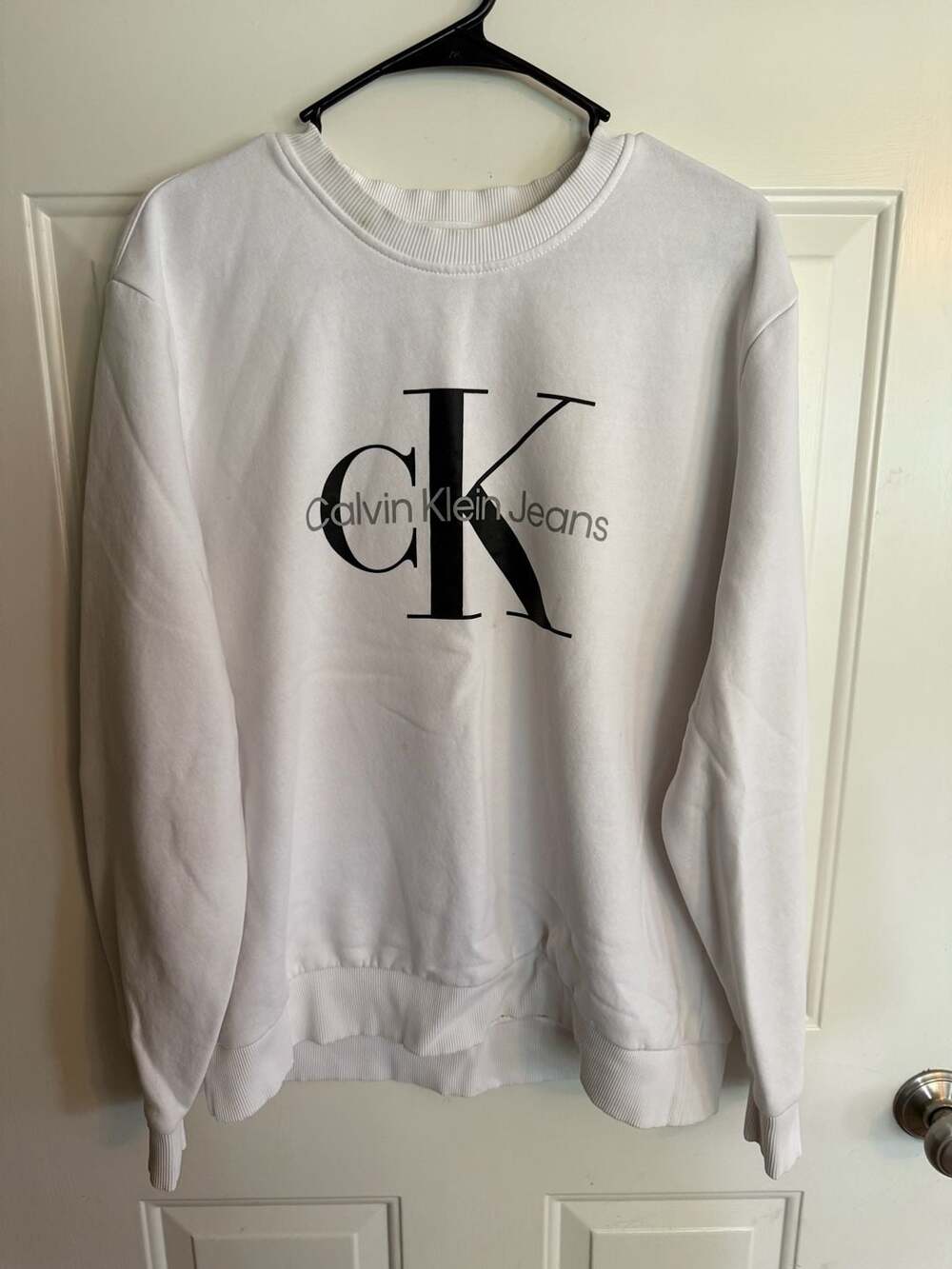 Calvin Klein Jeans Sweatshirt Size L White Monogram Logo Crewneck